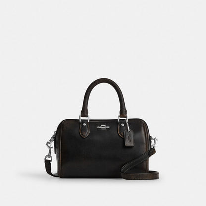 Coach Mini Rowan Crossbody Bag In Loved Leather Silver/Black Brown