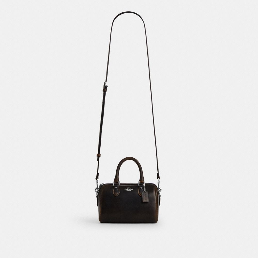 Coach Mini Rowan Crossbody Bag In Loved Leather Silver/Black Brown