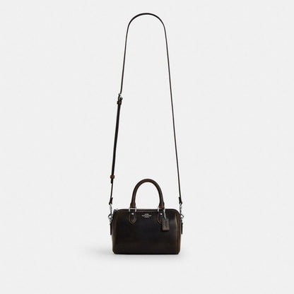 Coach Mini Rowan Crossbody Bag In Loved Leather Silver/Black Brown