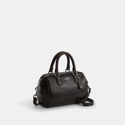 Coach Mini Rowan Crossbody Bag In Loved Leather Silver/Black Brown