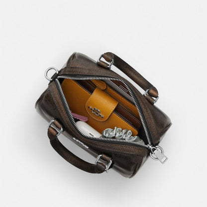 Coach Mini Rowan Crossbody Bag In Loved Leather Silver/Black Brown