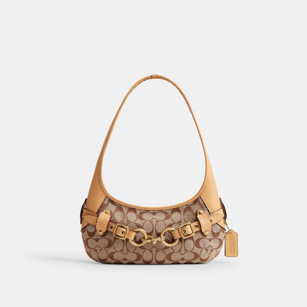 Coach Belted Ergo Shoulder Bag 26 In Signature Jacquard Brass/Khaki Light Peach