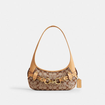 Coach Belted Ergo Shoulder Bag 26 In Signature Jacquard Brass/Khaki Light Peach
