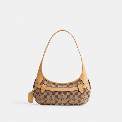 Coach Belted Ergo Shoulder Bag 26 In Signature Jacquard Brass/Khaki Light Peach