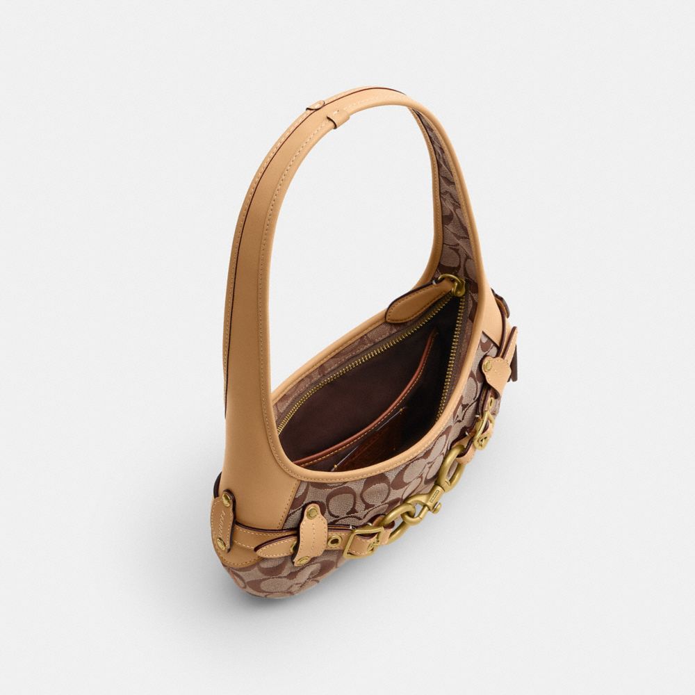 Coach Belted Ergo Shoulder Bag 26 In Signature Jacquard Brass/Khaki Light Peach
