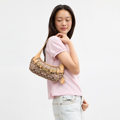 Coach Belted Ergo Shoulder Bag 26 In Signature Jacquard Brass/Khaki Light Peach