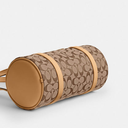 Coach Kisslock Barrel Bag 28 In Signature Jacquard Brass/Khaki Light Peach