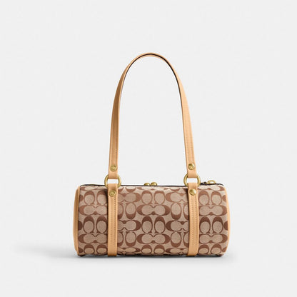 Coach Kisslock Barrel Bag 28 In Signature Jacquard Brass/Khaki Light Peach