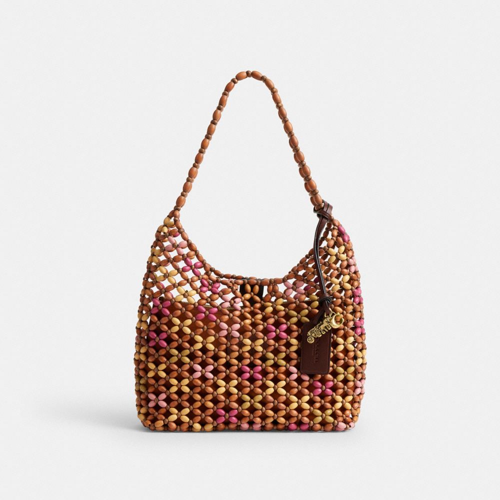Coach Brooklyn Shoulder Bag 28 With Wooden Beading Brass/Maple Multi