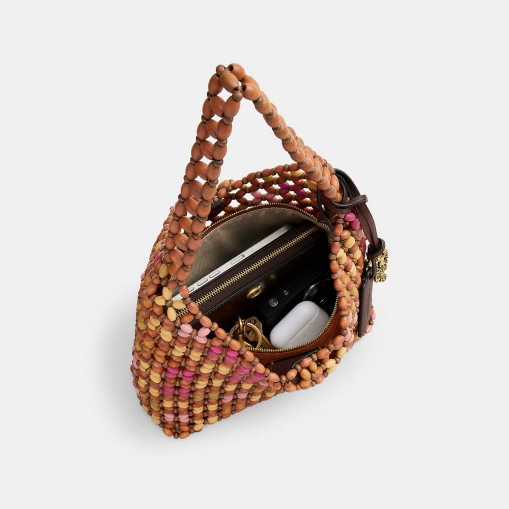 Coach Brooklyn Shoulder Bag 28 With Wooden Beading Brass/Maple Multi