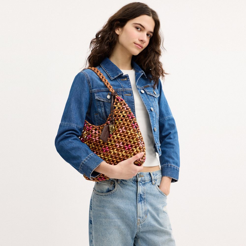 Coach Brooklyn Shoulder Bag 28 With Wooden Beading Brass/Maple Multi