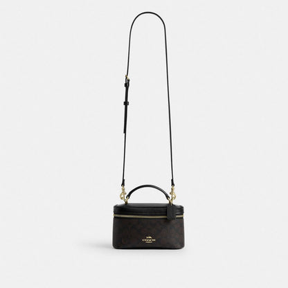 Coach Rainer Crossbody Bag 18 In Signature Canvas Gold Walnut Black