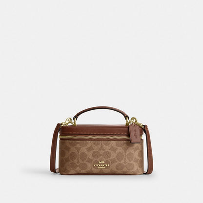Coach Rainer Crossbody Bag 18 In Signature Canvas Gold Tan Brown