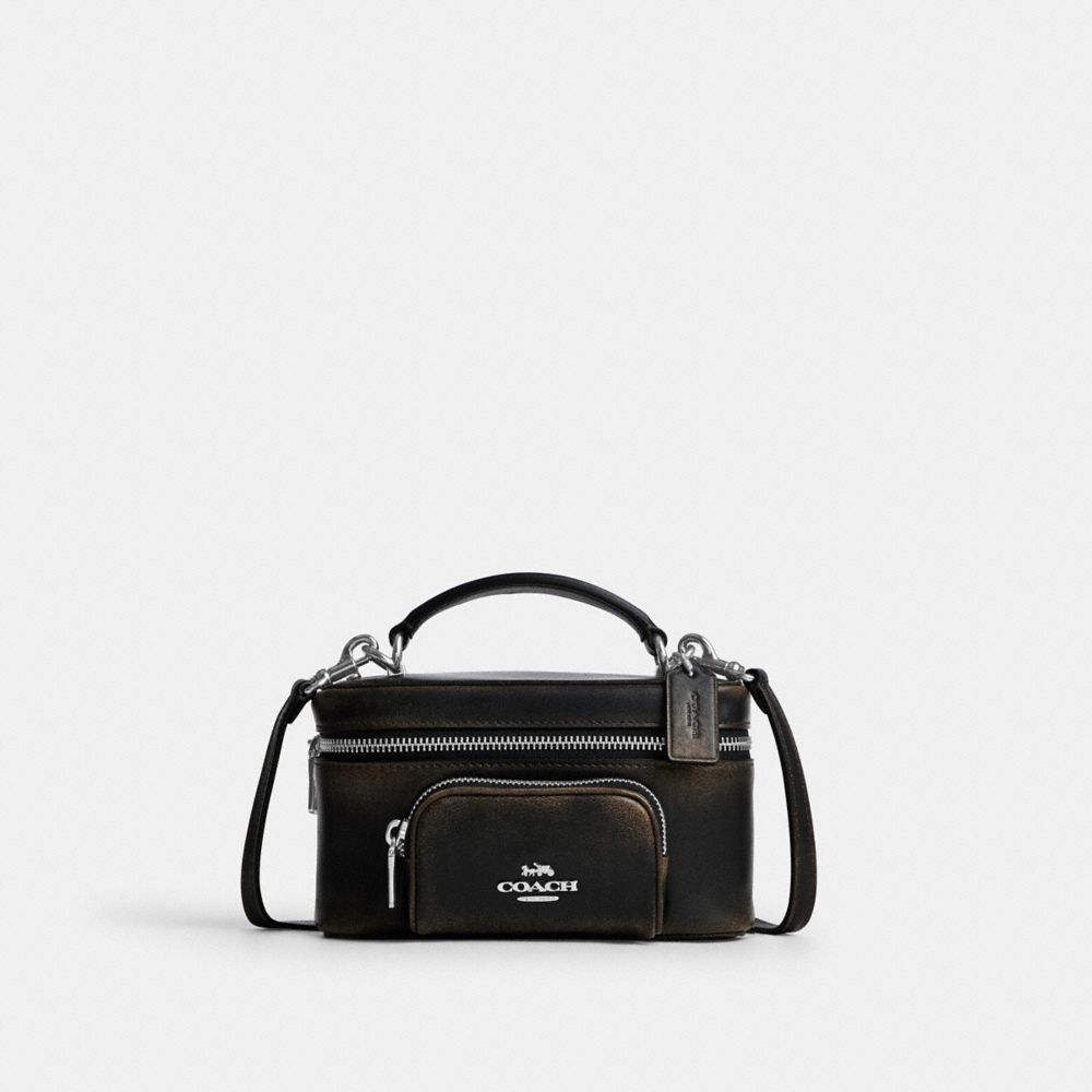 Coach Rainer Crossbody Bag 18 With Pocket In Loved Leather Silver/Black Brown