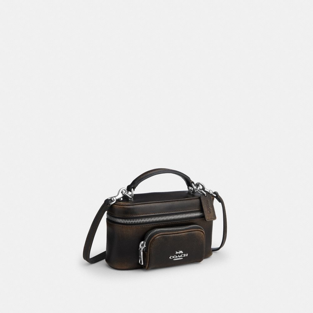Coach Rainer Crossbody Bag 18 With Pocket In Loved Leather Silver/Black Brown