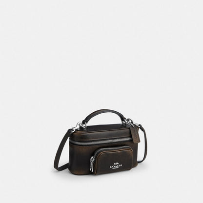 Coach Rainer Crossbody Bag 18 With Pocket In Loved Leather Silver/Black Brown
