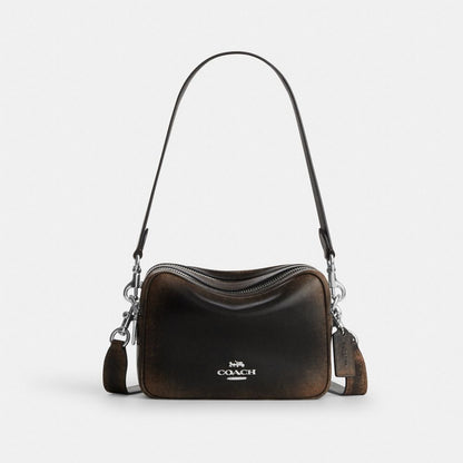 Coach Mini Carey Crossbody Bag In Loved Leather Silver/Black Brown