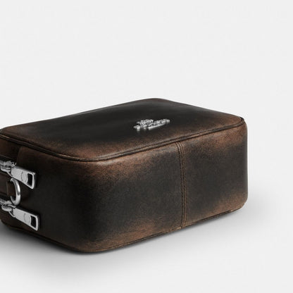 Coach Mini Carey Crossbody Bag In Loved Leather Silver/Black Brown
