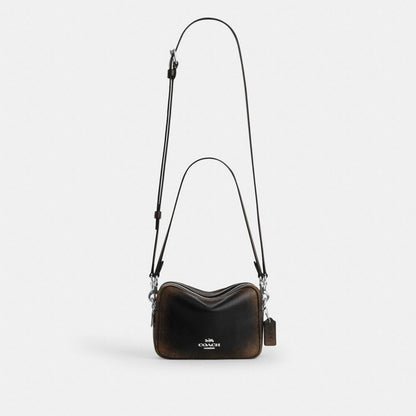 Coach Mini Carey Crossbody Bag In Loved Leather Silver/Black Brown