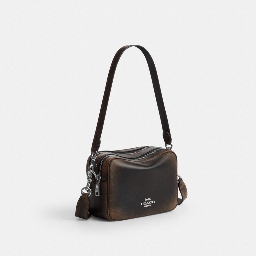Coach Mini Carey Crossbody Bag In Loved Leather Silver/Black Brown