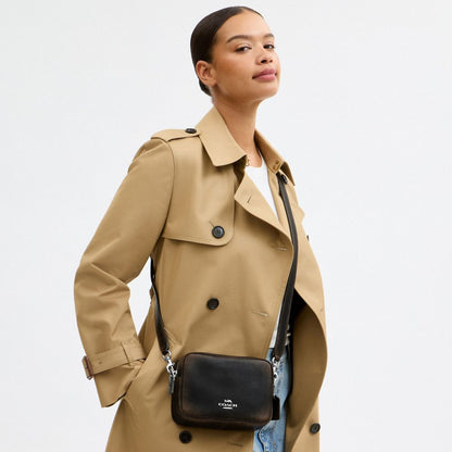 Coach Mini Carey Crossbody Bag In Loved Leather Silver/Black Brown