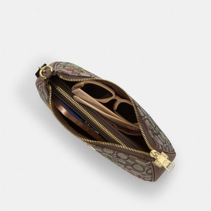 Coach Teri Shoulder Bag In Signature Jacquard With Floral Embroidery Gold Oak Multi
