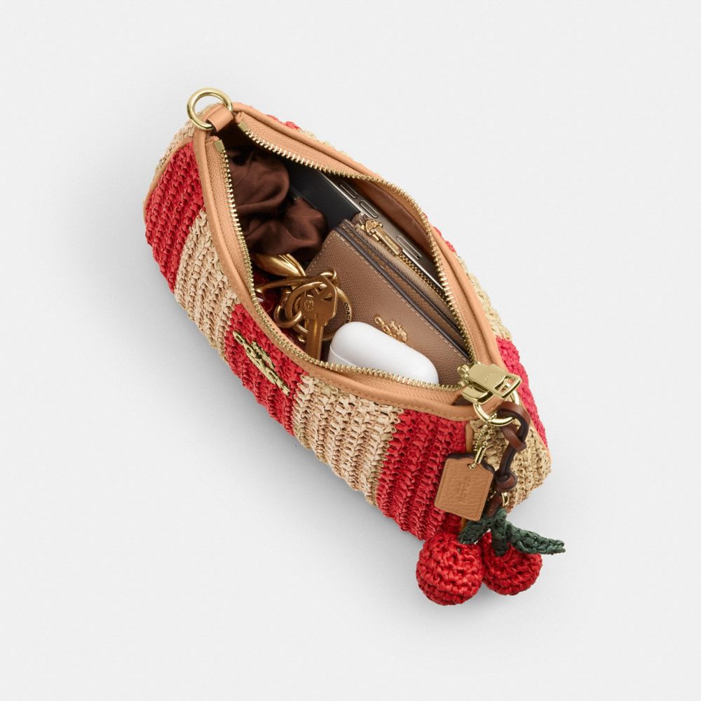 Coach Teri Shoulder Bag With Stripes And Charm Gold Red Tan