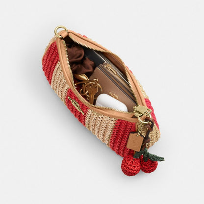 Coach Teri Shoulder Bag With Stripes And Charm Gold Red Tan