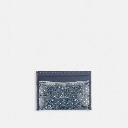 Coach Essential Card Case In Regenerative Cotton Denim With Crystal Signature Brass/Denim