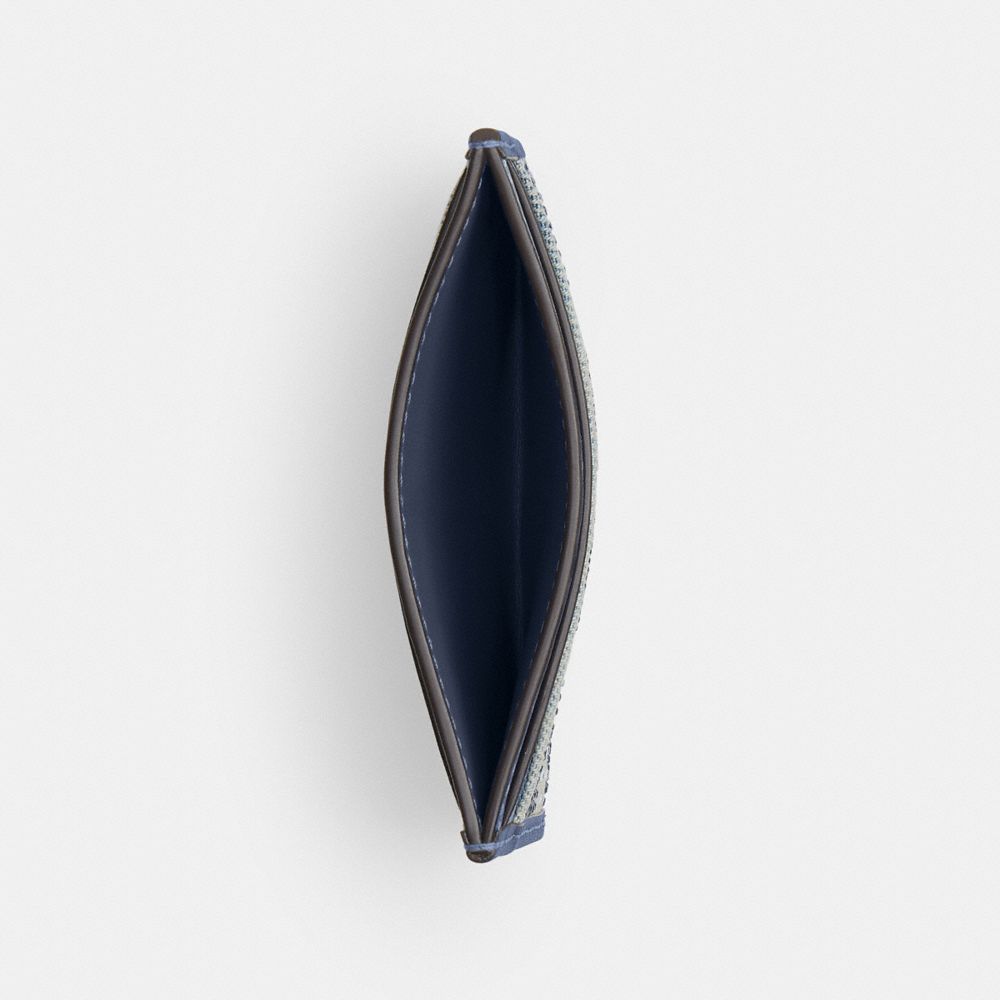 Coach Essential Card Case In Regenerative Cotton Denim With Crystal Signature Brass/Denim