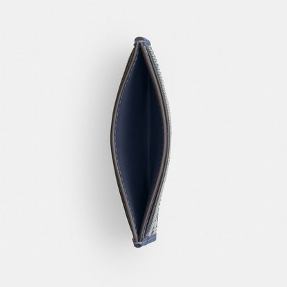Coach Essential Card Case In Regenerative Cotton Denim With Crystal Signature Brass/Denim