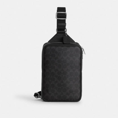 Coach Ray Pack 17 In Signature Canvas Silver Black Signature