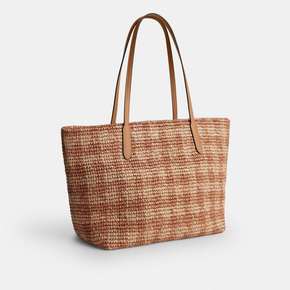 Coach City Tote Bag With Gingham Print Gold Tan