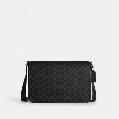 Coach Colby Messenger Bag 32 In Signature Canvas Silver Black Signature