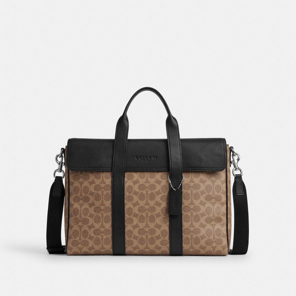 Coach Sullivan Portfolio Brief In Signature Canvas Silver/Tan Black