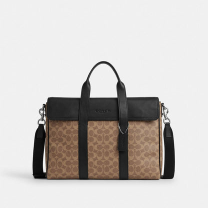 Coach Sullivan Portfolio Brief In Signature Canvas Silver/Tan Black
