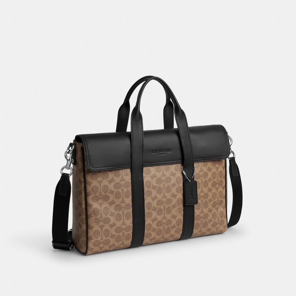 Coach Sullivan Portfolio Brief In Signature Canvas Silver/Tan Black