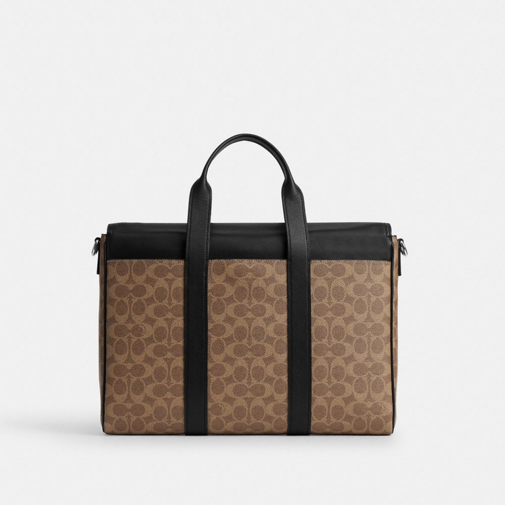 Coach Sullivan Portfolio Brief In Signature Canvas Silver/Tan Black