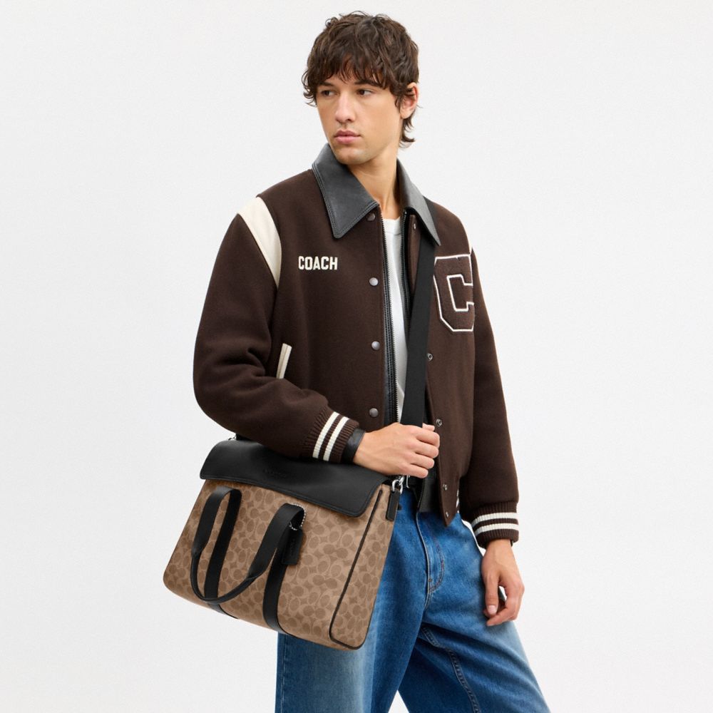 Coach Sullivan Portfolio Brief In Signature Canvas Silver/Tan Black