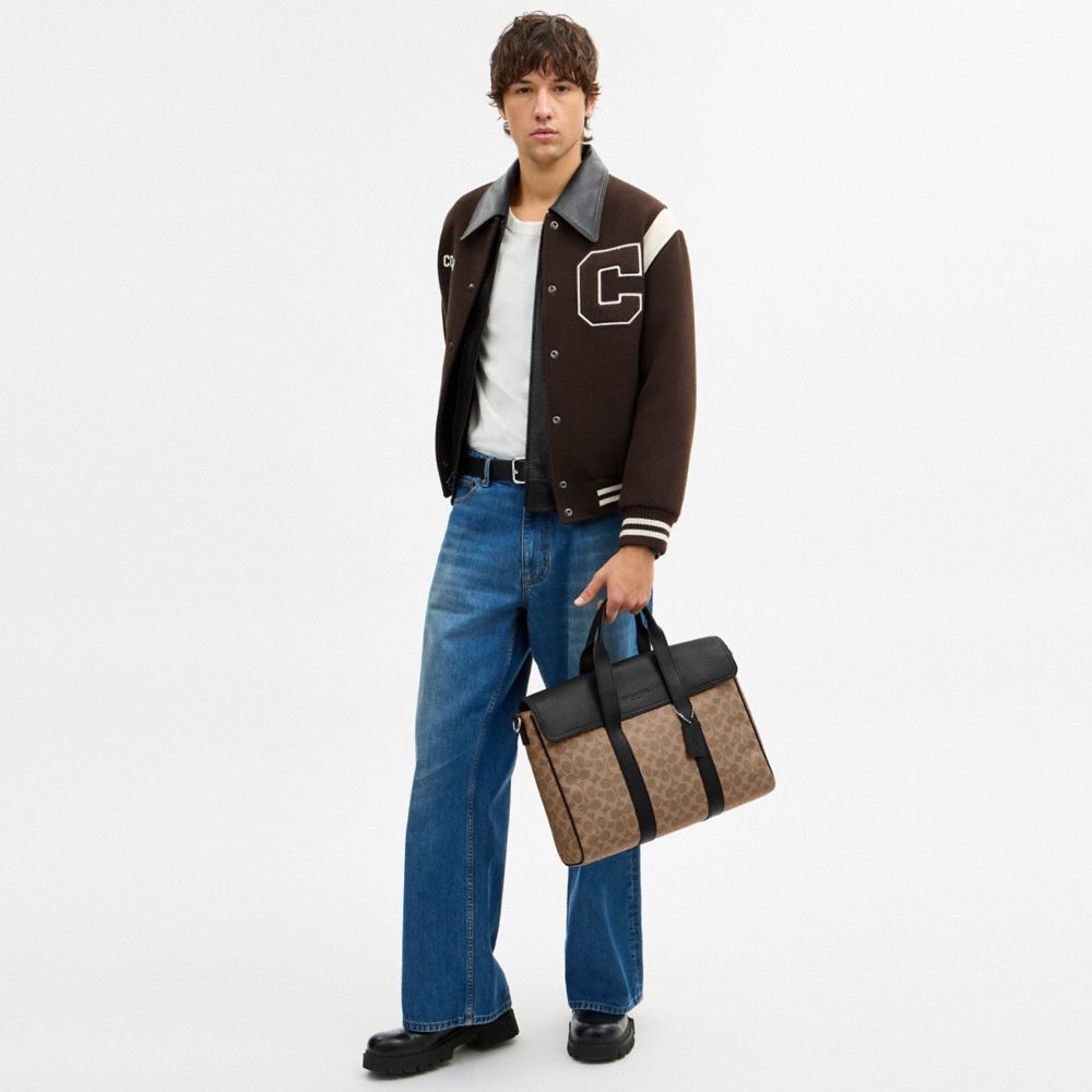 Coach Sullivan Portfolio Brief In Signature Canvas Silver/Tan Black