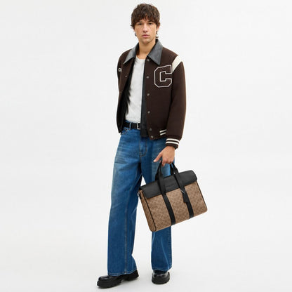 Coach Sullivan Portfolio Brief In Signature Canvas Silver/Tan Black