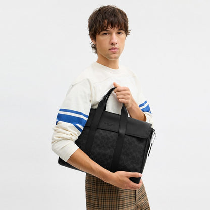 Coach Sullivan Portfolio Brief In Signature Canvas Silver/Black Signature