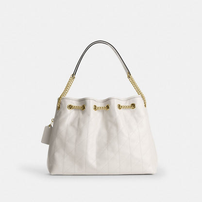 Coach Evelyn Shoulder Bag With Quilting And Charm Gold Chalk