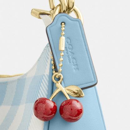 Coach Teri Shoulder Bag With Gingham Print And Charm Gold Blue Multi