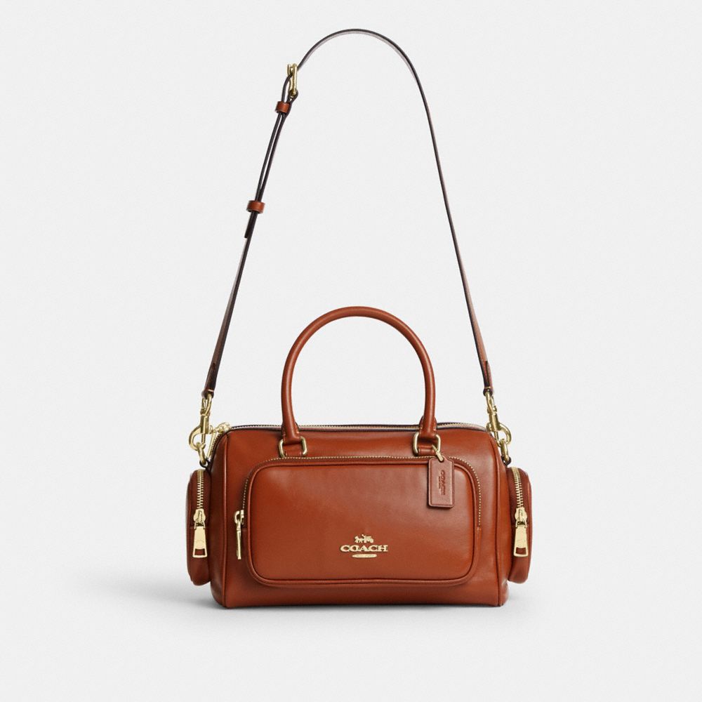 Coach Rowan Satchel Bag With Pockets Gold/Cinnamon
