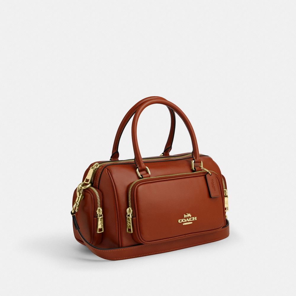 Coach Rowan Satchel Bag With Pockets Gold/Cinnamon