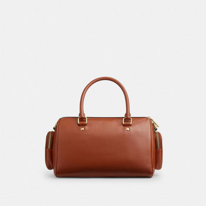 Coach Rowan Satchel Bag With Pockets Gold/Cinnamon