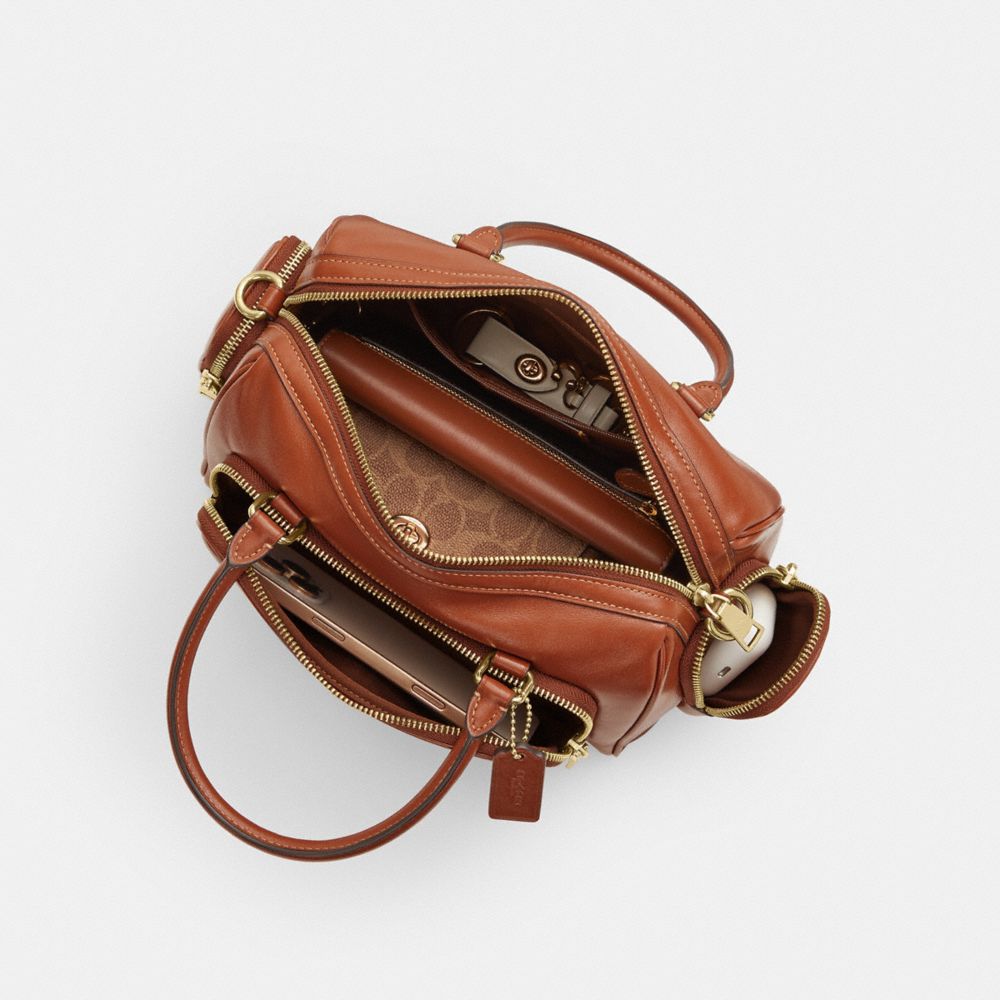 Coach Rowan Satchel Bag With Pockets Gold/Cinnamon