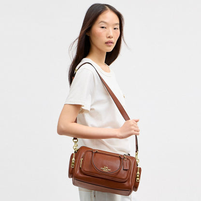 Coach Rowan Satchel Bag With Pockets Gold/Cinnamon