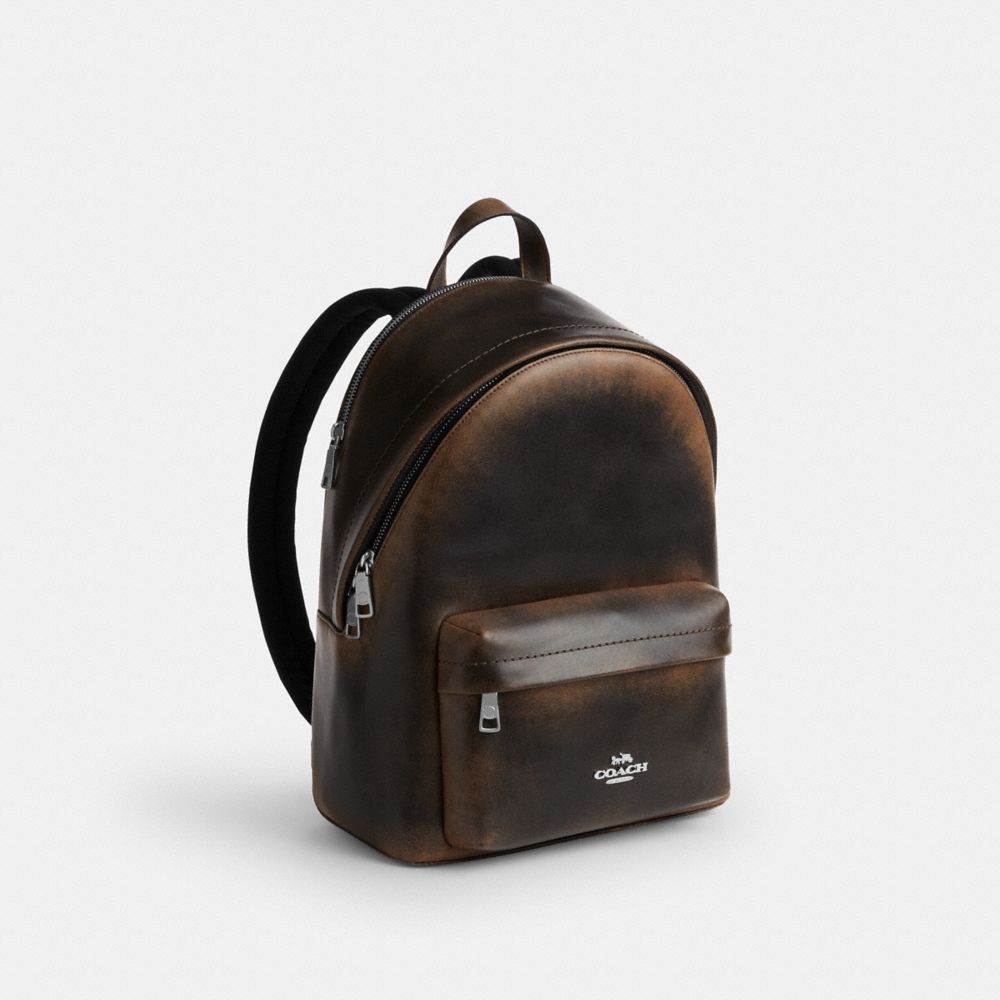 Coach Taylor Small Backpack In Loved Leather Silver/Black Brown